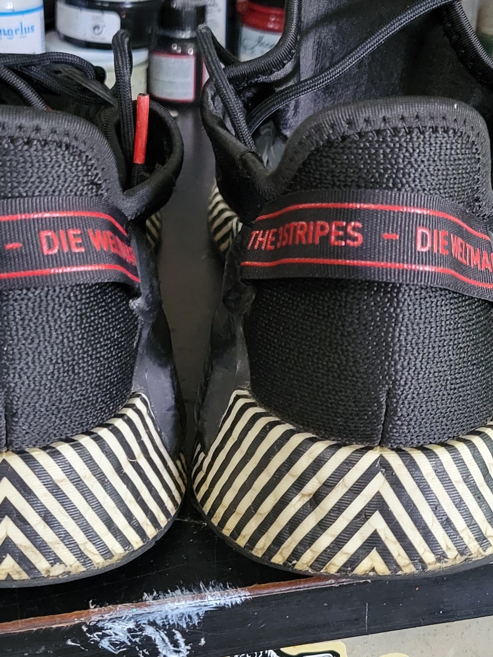 Black Knit Sneakers with Red Accent Stripes - Picture 7 of 8